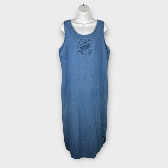 Vintage Excitation Denim Jumper Dress 90s Y2K Cottage Nautical Women’s Large - Picture 1 of 7
